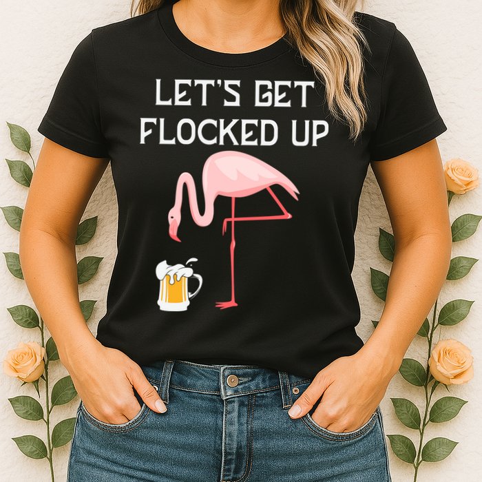 Flamingo Drinking Beer Funny Flamingo Womens T-Shirt
