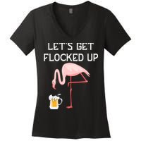 Flamingo Drinking Beer Funny Flamingo Women's V-Neck T-Shirt