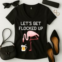 Flamingo Drinking Beer Funny Flamingo Women's V-Neck T-Shirt