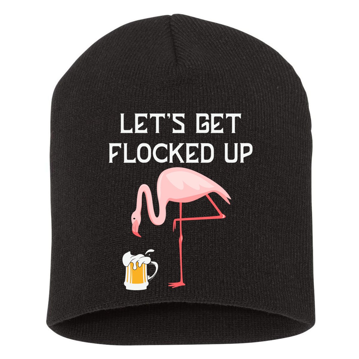 Flamingo Drinking Beer Funny Flamingo Short Acrylic Beanie