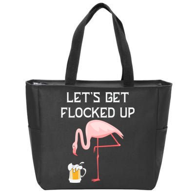 Flamingo Drinking Beer Funny Flamingo Zip Tote Bag