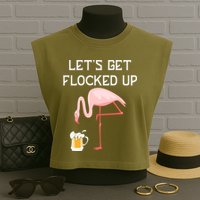 Flamingo Drinking Beer Funny Flamingo Garment-Dyed Women's Muscle Tee