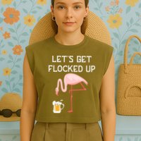 Flamingo Drinking Beer Funny Flamingo Garment-Dyed Women's Muscle Tee