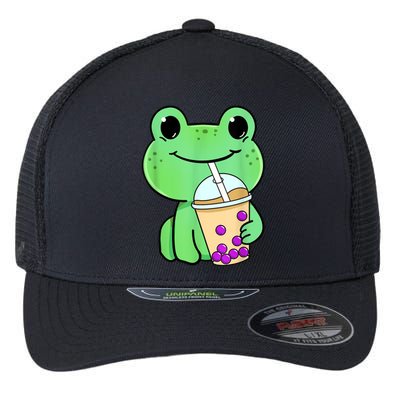 Frog Drinking Bubble Tea Flexfit Unipanel Trucker Cap