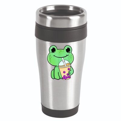 Frog Drinking Bubble Tea 16oz Travel Tumbler