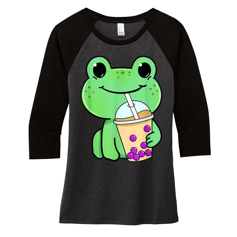 Frog Drinking Bubble Tea Women's Tri-Blend 3/4-Sleeve Raglan Shirt