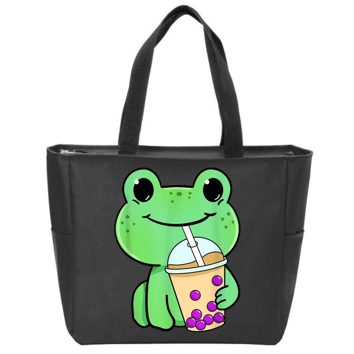 Frog Drinking Bubble Tea Zip Tote Bag