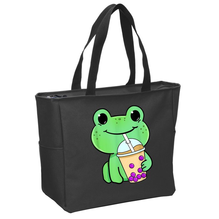 Frog Drinking Bubble Tea Zip Tote Bag