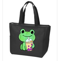 Frog Drinking Bubble Tea Zip Tote Bag