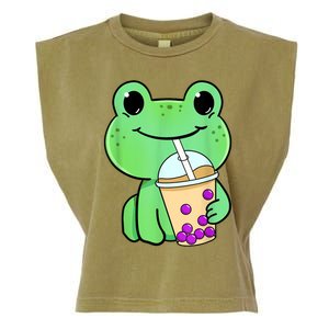 Frog Drinking Bubble Tea Garment-Dyed Women's Muscle Tee