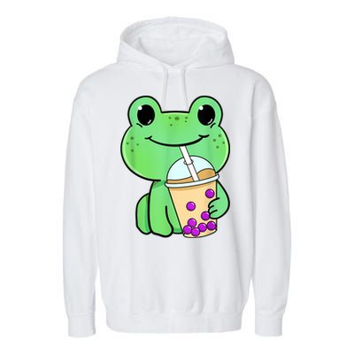 Frog Drinking Bubble Tea Garment-Dyed Fleece Hoodie