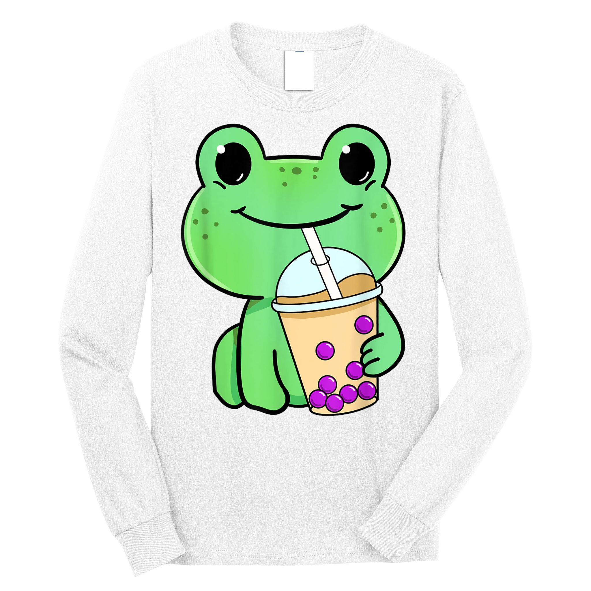 Frog Drinking Bubble Tea Long Sleeve Shirt