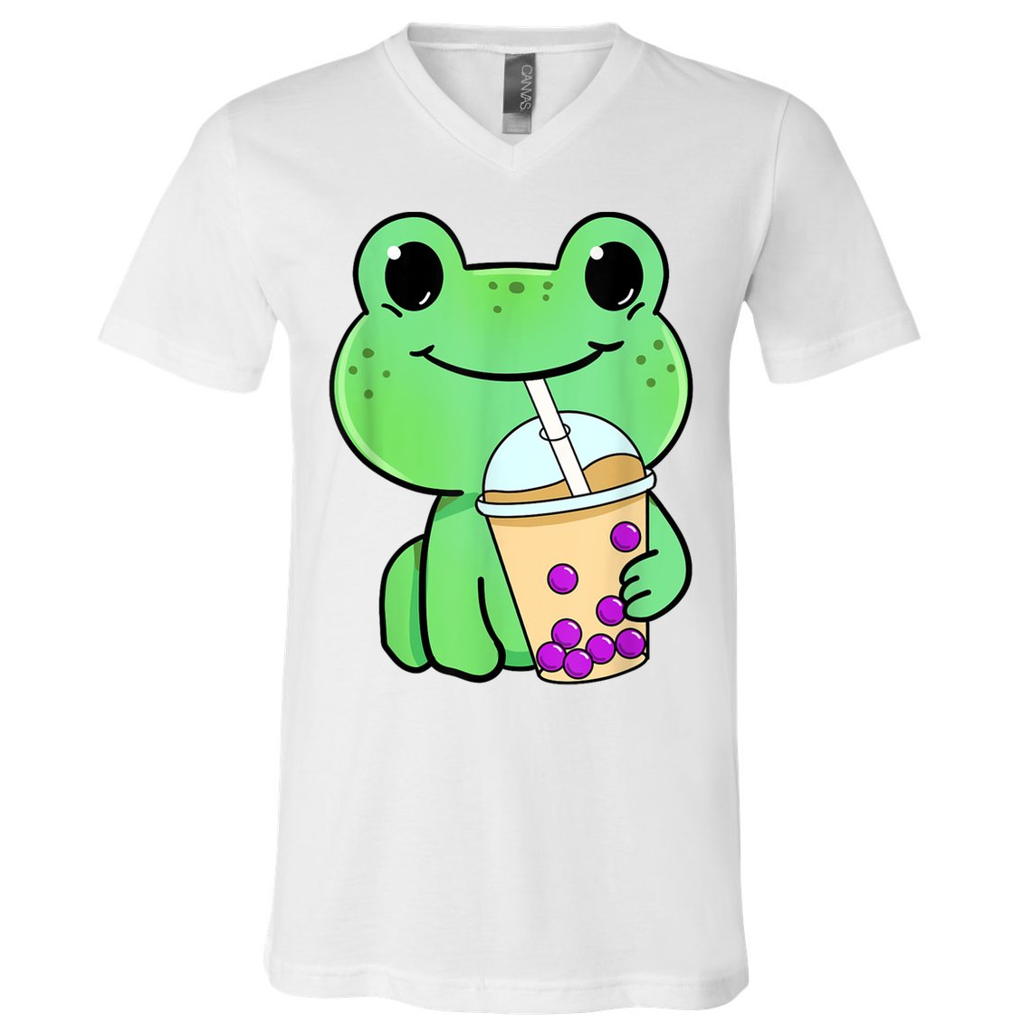 Frog Drinking Bubble Tea V-Neck T-Shirt
