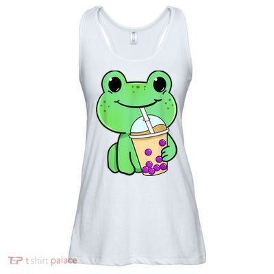 Frog Drinking Bubble Tea Ladies Essential Flowy Tank