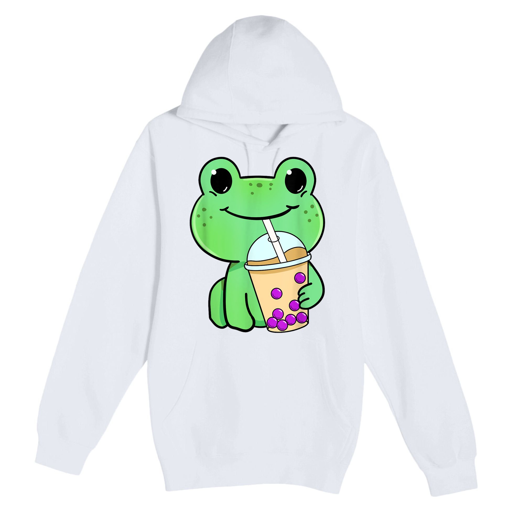 Frog Drinking Bubble Tea Premium Pullover Hoodie