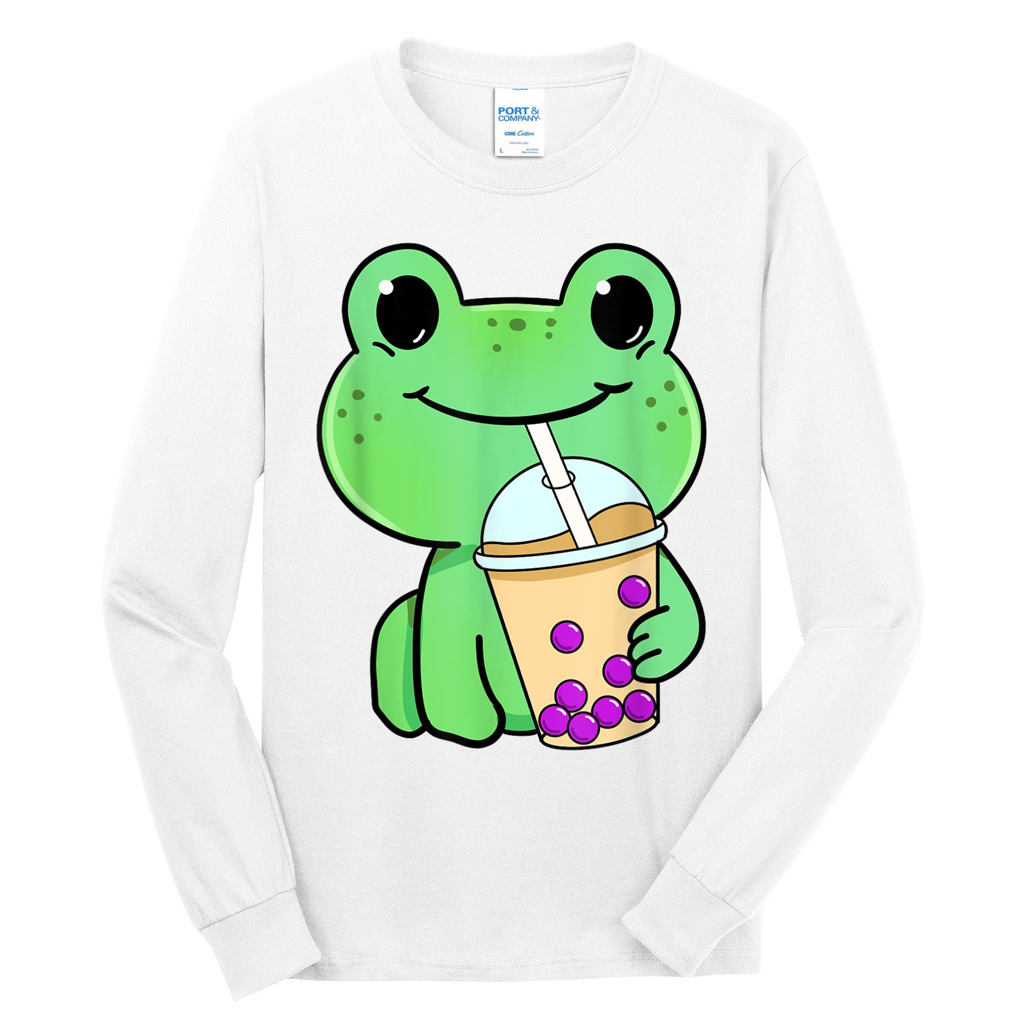 Frog Drinking Bubble Tea Tall Long Sleeve T-Shirt