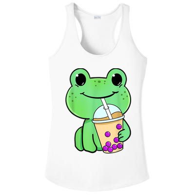 Frog Drinking Bubble Tea Ladies PosiCharge Competitor Racerback Tank