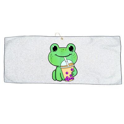 Frog Drinking Bubble Tea Large Microfiber Waffle Golf Towel