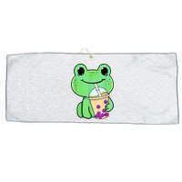 Frog Drinking Bubble Tea Large Microfiber Waffle Golf Towel
