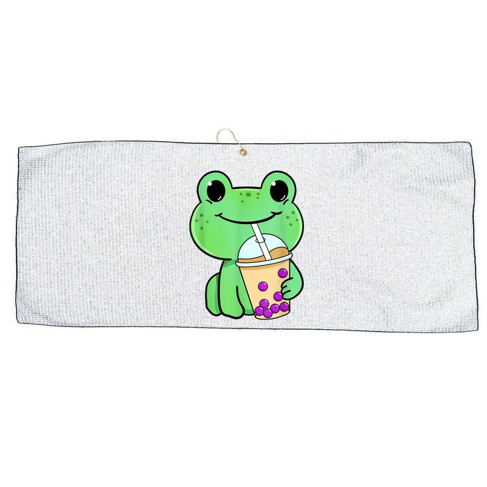 Frog Drinking Bubble Tea Large Microfiber Waffle Golf Towel