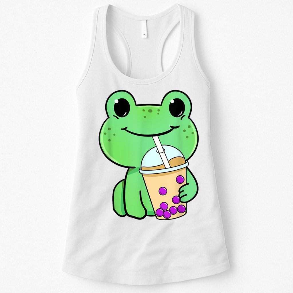 Frog Drinking Bubble Tea Womens Tank Top