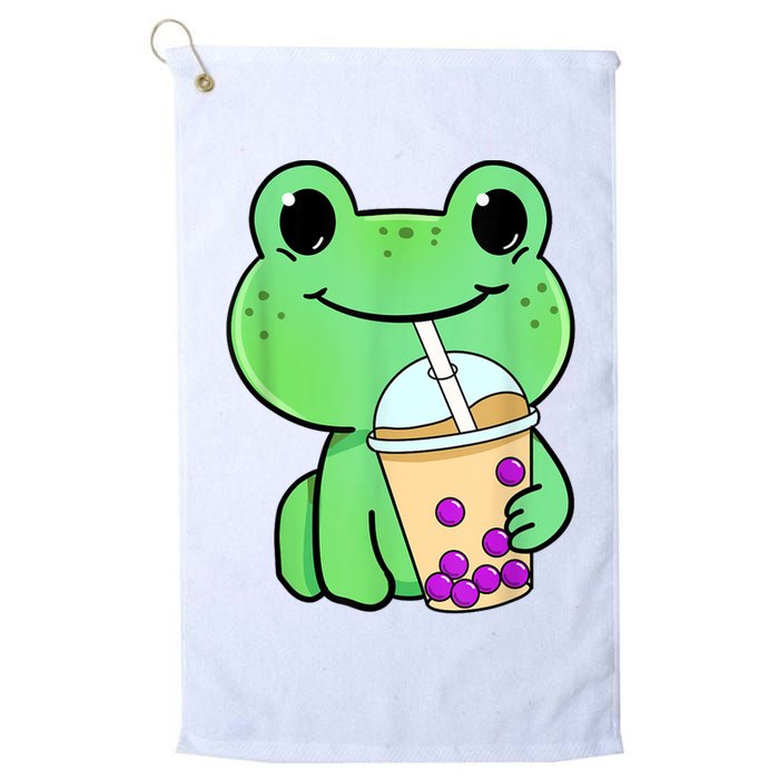 Frog Drinking Bubble Tea Golf Towel