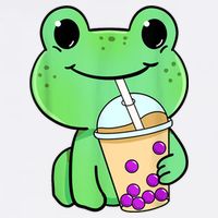 Frog Drinking Bubble Tea Golf Towel