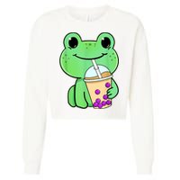 Frog Drinking Bubble Tea Cropped Pullover Crew