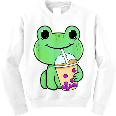 Frog Drinking Bubble Tea Kids Sweatshirt