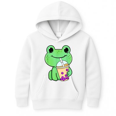 Frog Drinking Bubble Tea Kids Hoodie
