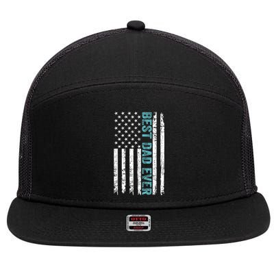 Fathers Day Best Dad Ever With US American Flag 7 Panel Mesh Trucker Snapback Hat