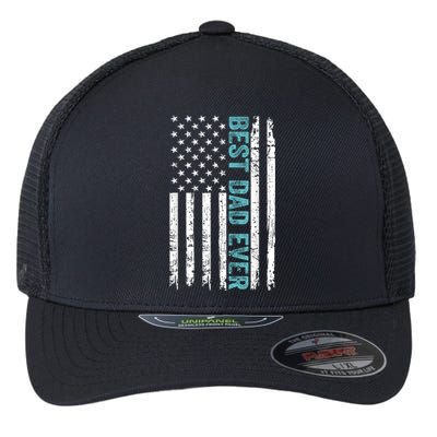 Fathers Day Best Dad Ever With US American Flag Flexfit Unipanel Trucker Cap