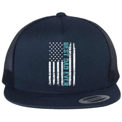 Fathers Day Best Dad Ever With US American Flag Flat Bill Trucker Hat