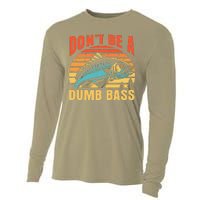 Funny DonT Be A Dumb Bass Fishing Dad Joke Quote Fisherman Cooling Performance Long Sleeve Crew