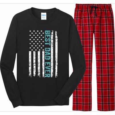 Fathers Day Best Dad Ever With US American Flag Long Sleeve Pajama Set