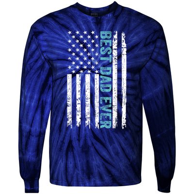 Fathers Day Best Dad Ever With US American Flag Tie-Dye Long Sleeve Shirt