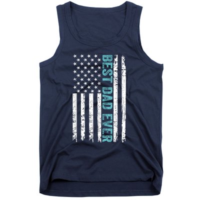 Fathers Day Best Dad Ever With US American Flag Tank Top