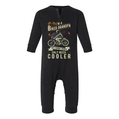 Fathers Day Biker Grandpa Grandfather Motorcycle Biking Infant Fleece One Piece