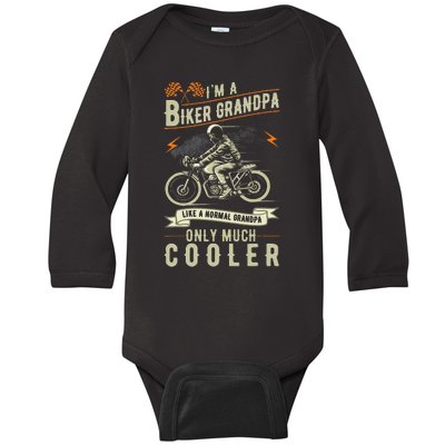 Fathers Day Biker Grandpa Grandfather Motorcycle Biking Baby Long Sleeve Bodysuit