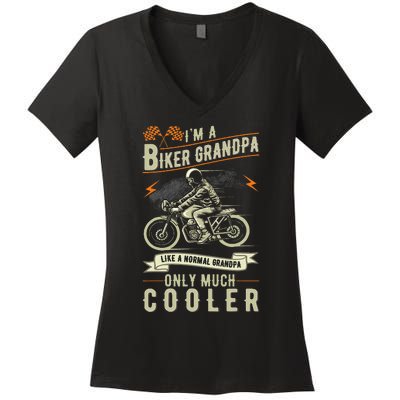 Fathers Day Biker Grandpa Grandfather Motorcycle Biking Women's V-Neck T-Shirt