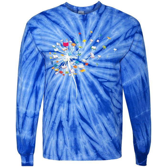 Funny Dandelion Books Gift For Reading Lover Gift Tie-Dye Long Sleeve Shirt