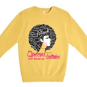 Funny Design Black Queen Was Born In September Gift Premium Crewneck Sweatshirt