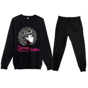 Funny Design Black Queen Was Born In September Gift Premium Crewneck Sweatsuit Set