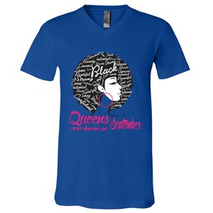 Funny Design Black Queen Was Born In September Gift V-Neck T-Shirt