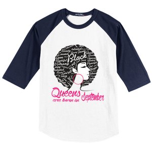 Funny Design Black Queen Was Born In September Gift Baseball Sleeve Shirt