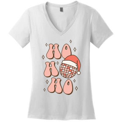 Festive Disco Ball Santa Hat for a Retro Christmas Women's V-Neck T-Shirt