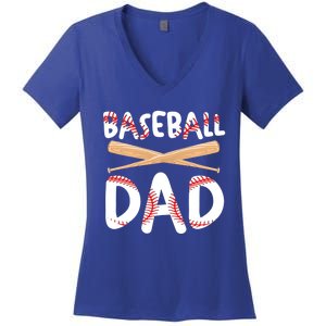 Father's Day Baseball Softball Lover Baseball Dad Cool Gift Women's V-Neck T-Shirt