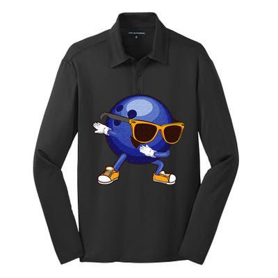 Funny Dabbing Bowling Gift For Bowler Dancer Silk Touch Performance Long Sleeve Polo