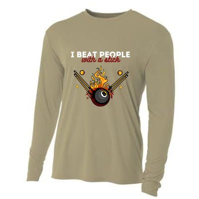 Father's Day Billiards Pool Player I Beat People With A Stick Gift For Dad Cooling Performance Long Sleeve Crew