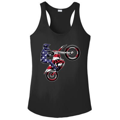 Funny Dirt Bike Art Motorcycle Dirtbike US Flag Ladies PosiCharge Competitor Racerback Tank